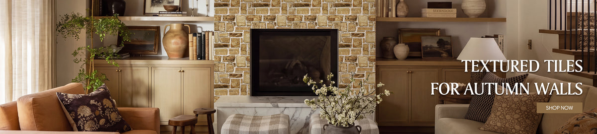 Commomy 3D peel and stick wall tile installed on a fireplace surround