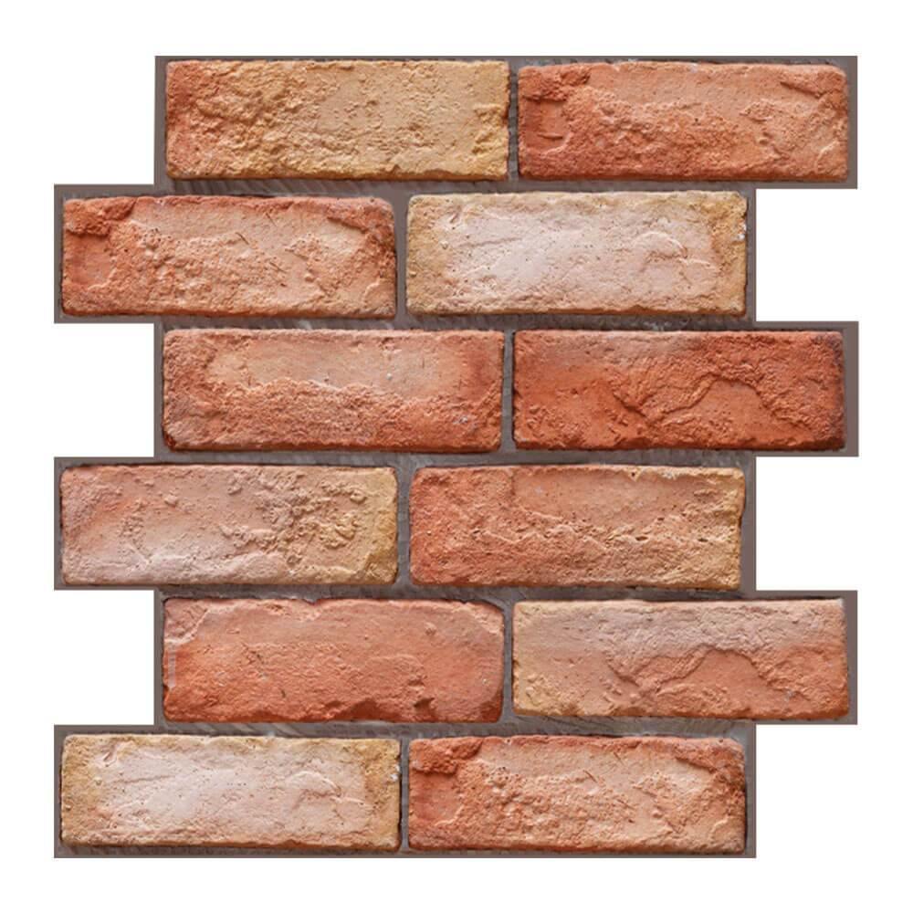 Commomy 3D red brick texture peel and stick wall tile, close-up panel detail