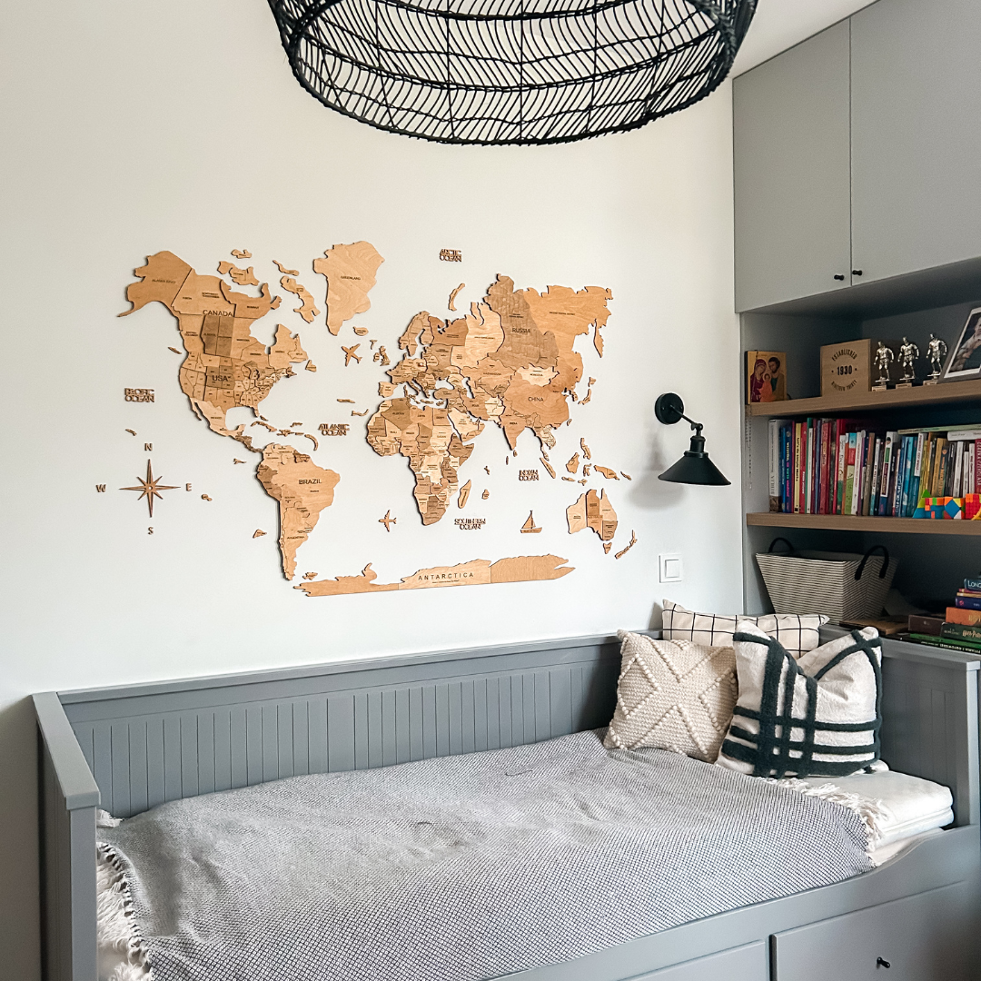 3D wooden world map wall art from Enjoy The Wood