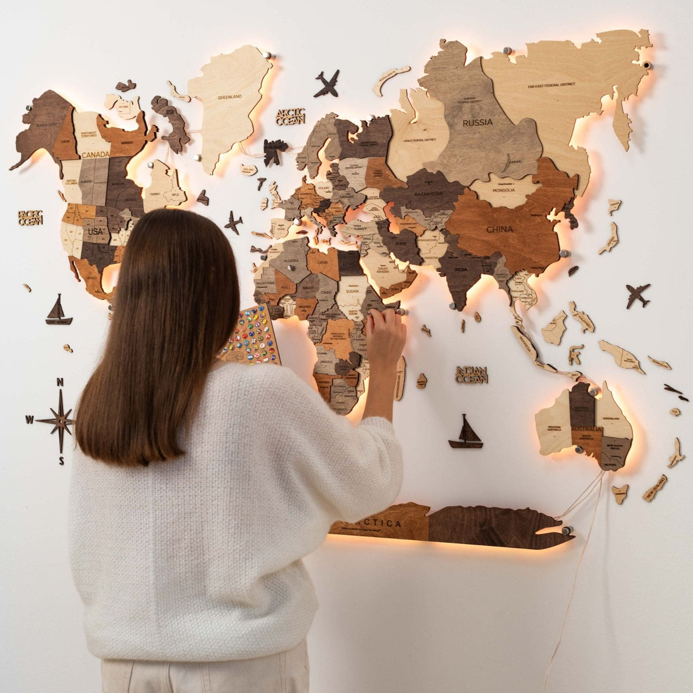 3D wooden world map wall art from Enjoy The Wood