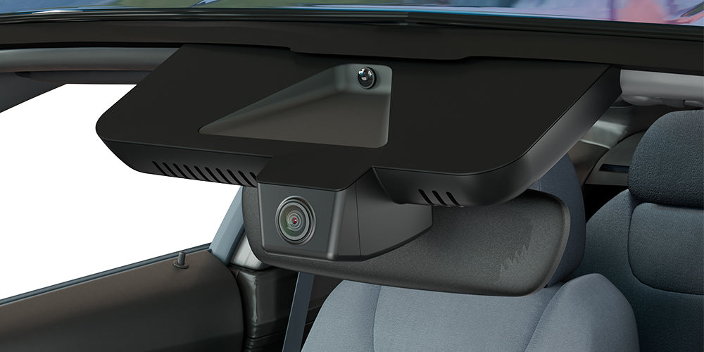 FITCAMX dash cam mounted behind the rearview mirror