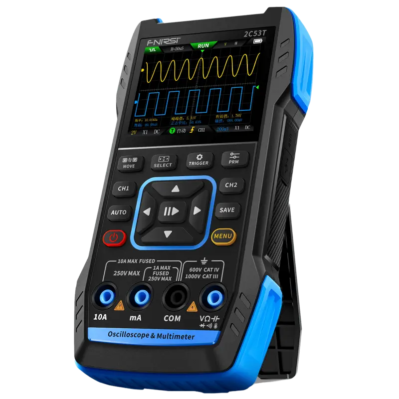 FNIRSI handheld oscilloscope, multimeter, and soldering tools lineup