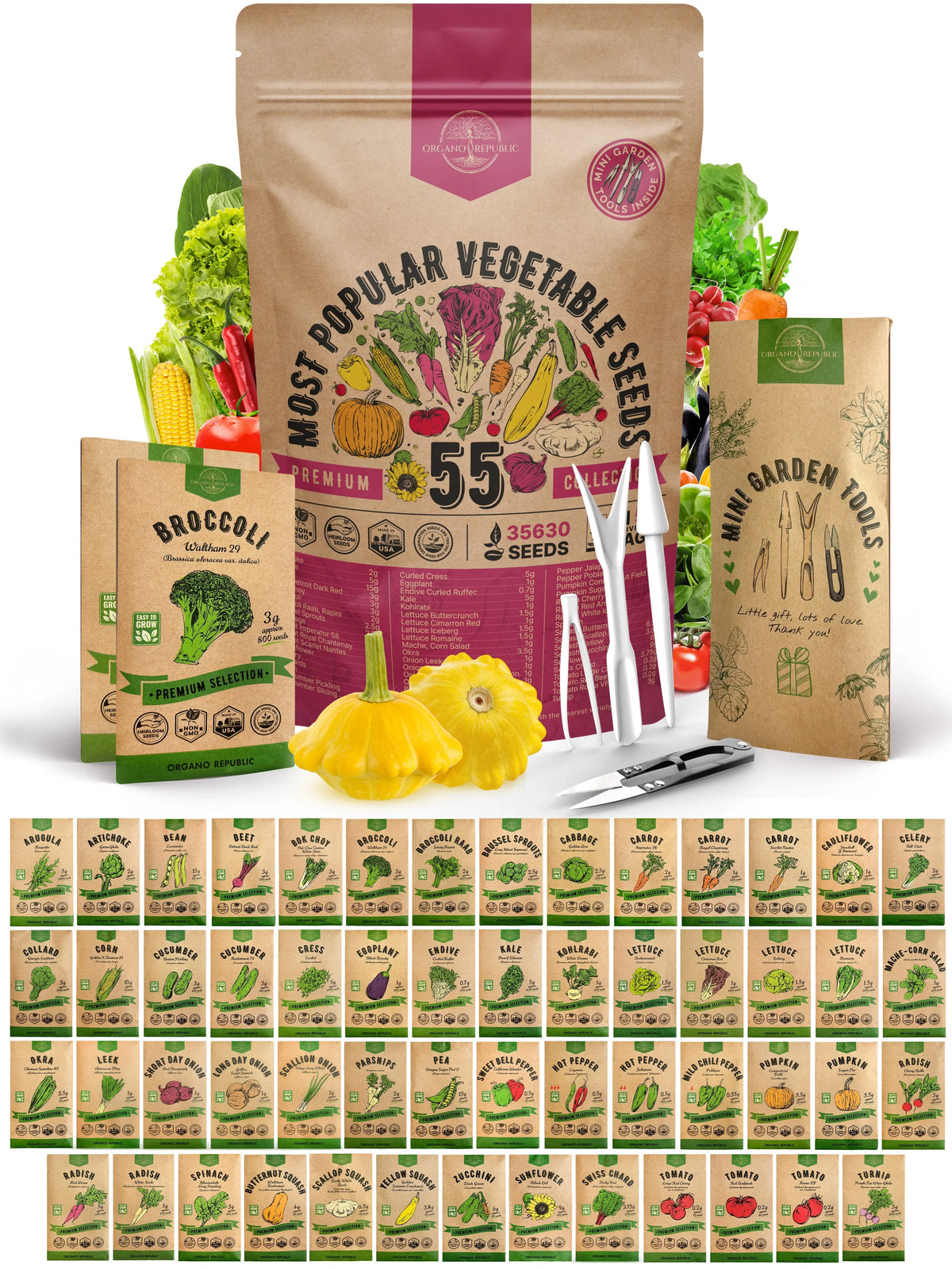 Organo Republic heirloom vegetable and herb seed packets