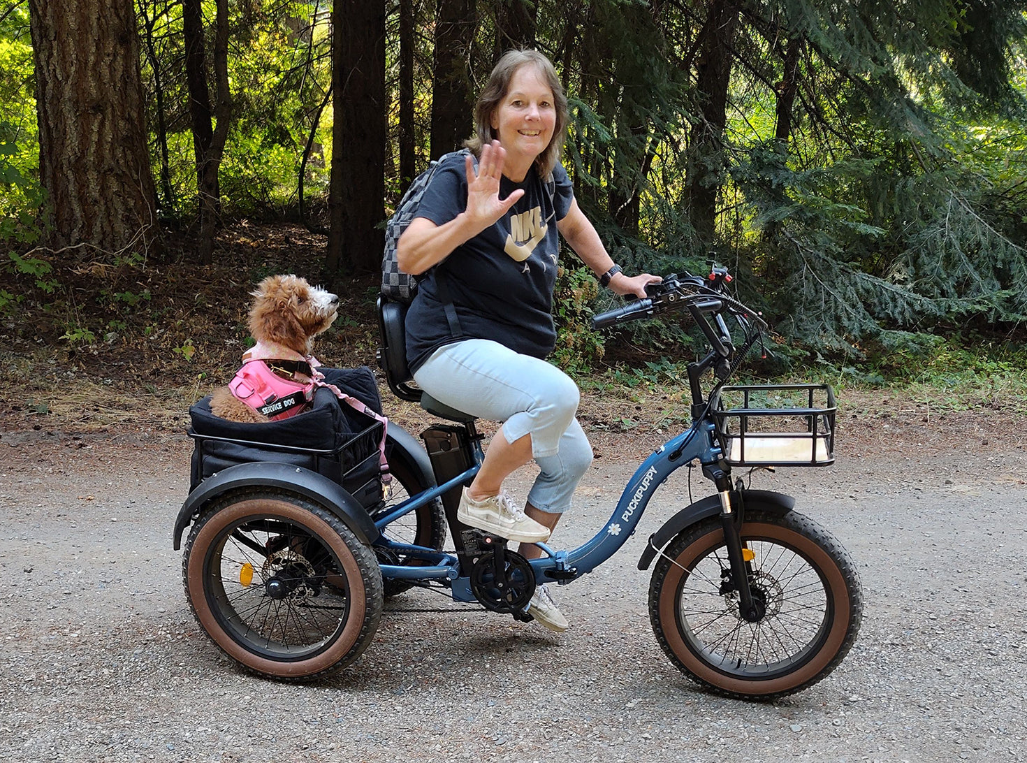 PUCKIPUPPY electric bike in a lifestyle riding shot