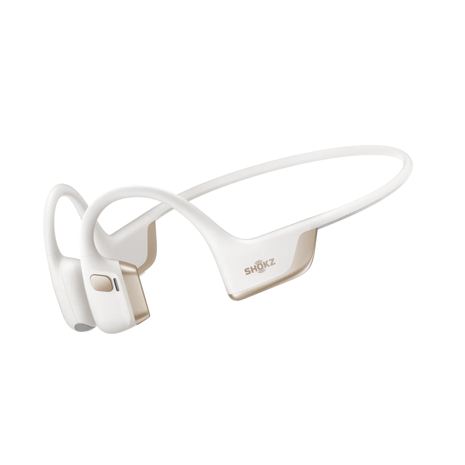 Shokz bone conduction headphones in Lunar White colorway